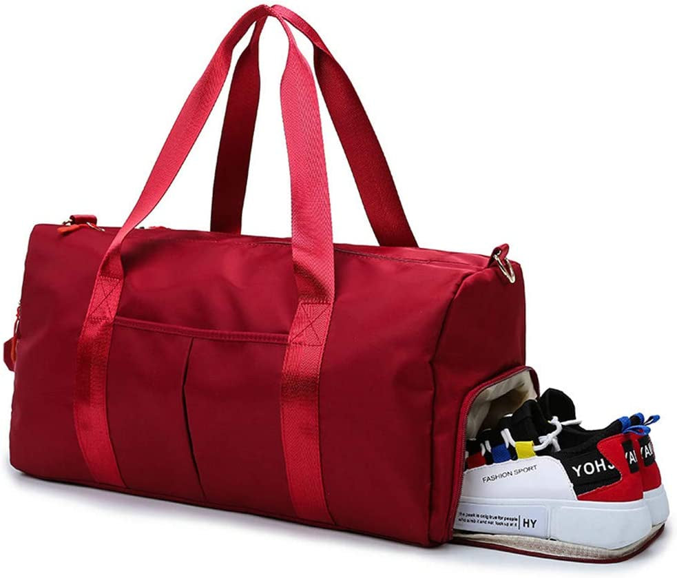 Sports Gym Bag for Women Travel Duffel Bag with Wet Pocket and Shoes Compartment for Training Swim Yoga(Red)