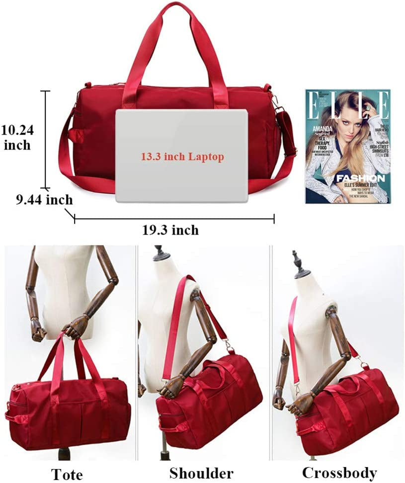 Sports Gym Bag for Women Travel Duffel Bag with Wet Pocket and Shoes Compartment for Training Swim Yoga(Red)