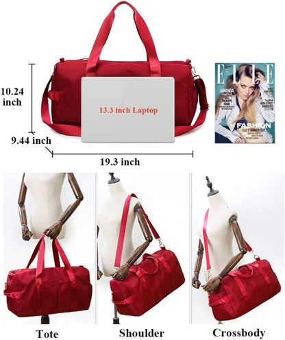 Sports Gym Bag for Women Travel Duffel Bag with Wet Pocket and Shoes Compartment for Training Swim Yoga(Red)